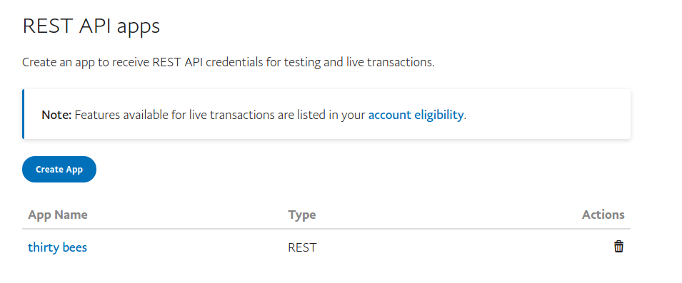 PayPal REST API apps